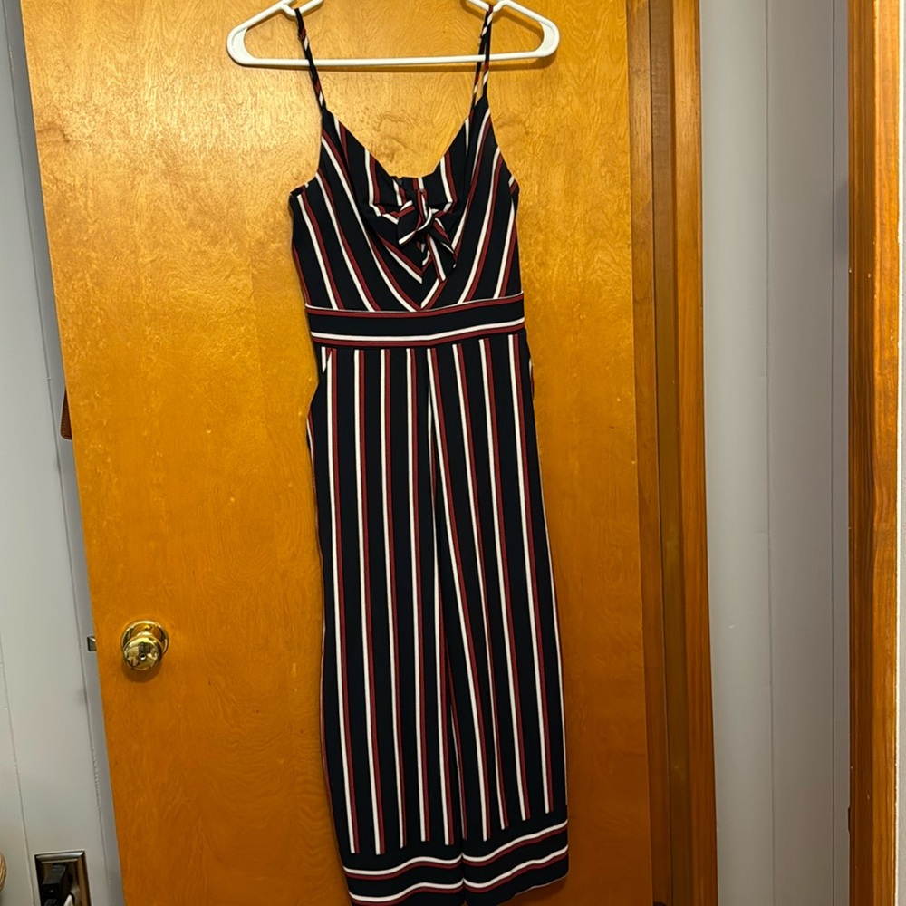 Navy, red and white wide leg cropped jumpsuit